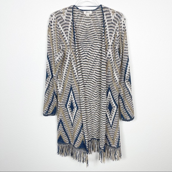 Style & Co. Aztec Fringe‎ Tan Cardigan Small - Picture 1 of 9